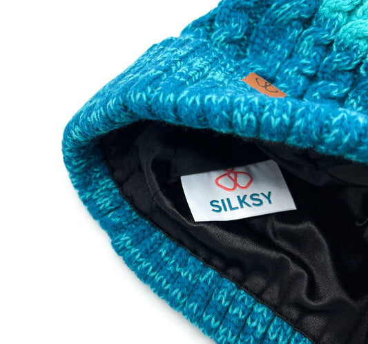 Satin-Lined Children's Blue and Blue Bobble Hat