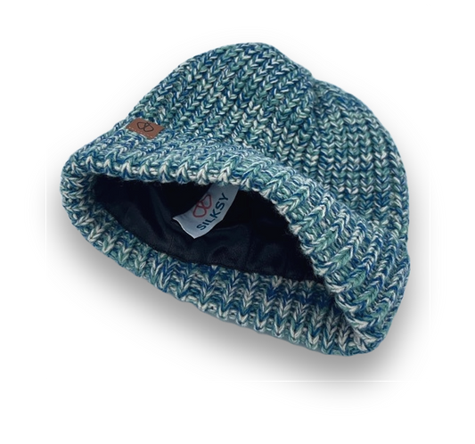Satin-Lined Blue and Green Beanie