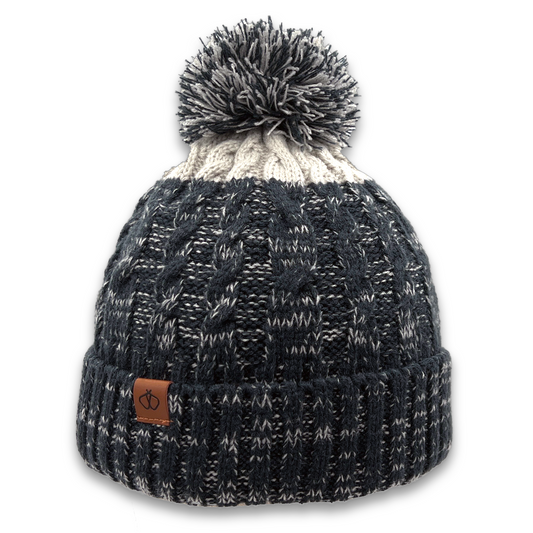 Satin-Lined Dark Grey & Light Grey Bobble Hat