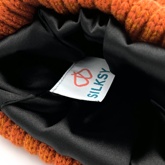 Satin-Lined Burnt Orange & Orange Bobble Hat