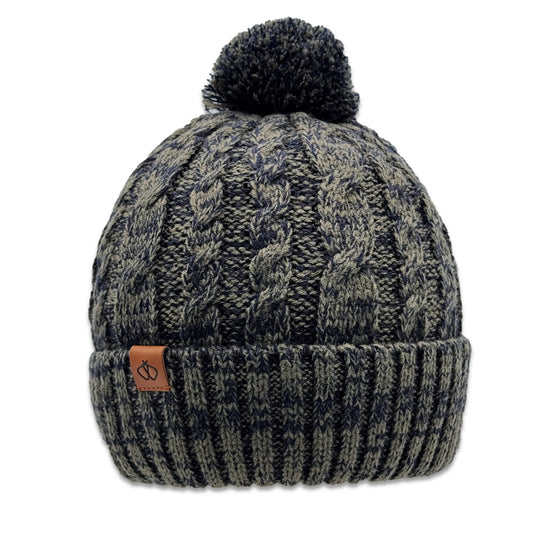 Satin-Lined Dark Green & Dark Blue Bobble Hat