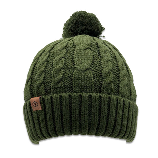 Satin-Lined Green Bobble Hat