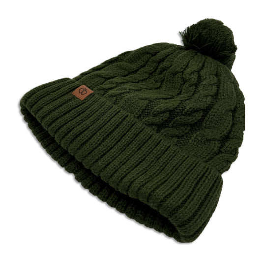Satin-Lined Green Bobble Hat
