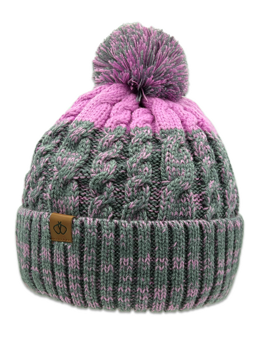 Satin-Lined Children's Pink and Grey Bobble Hat
