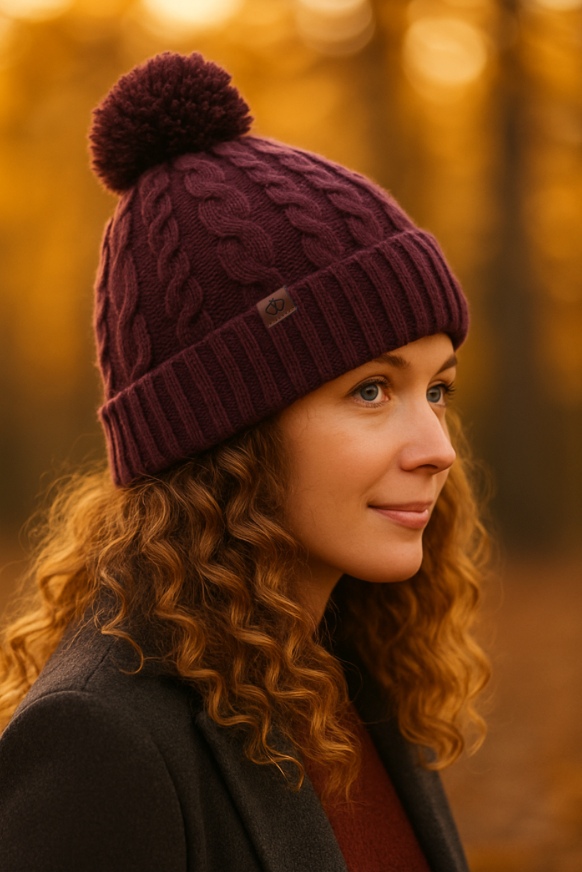 Satin-Lined Plum Bobble Hat