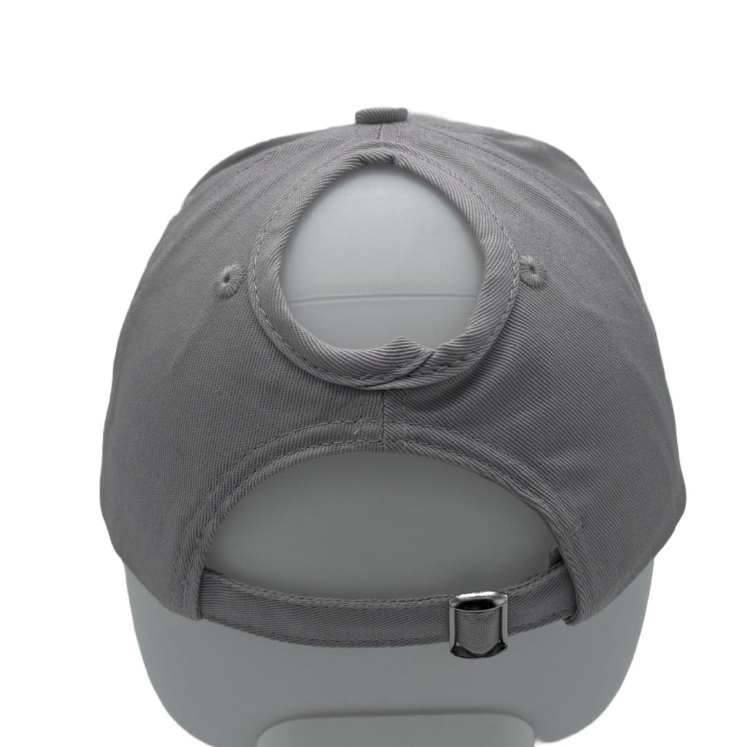 Satin-Lined Grey Ponytail Cap