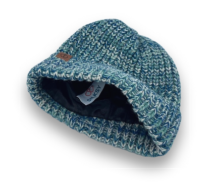 Satin-Lined Blue and Green Beanie