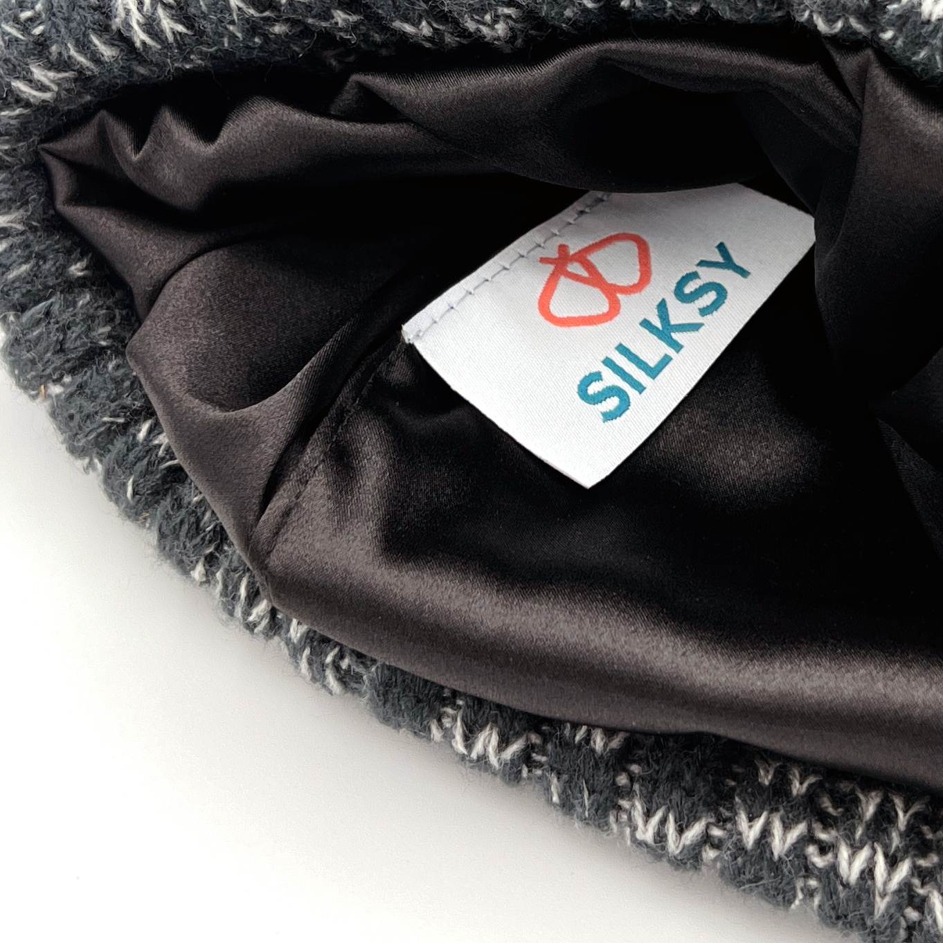Satin-Lined Dark Grey & Light Grey Bobble Hat