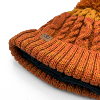 Satin-Lined Burnt Orange & Orange Bobble Hat