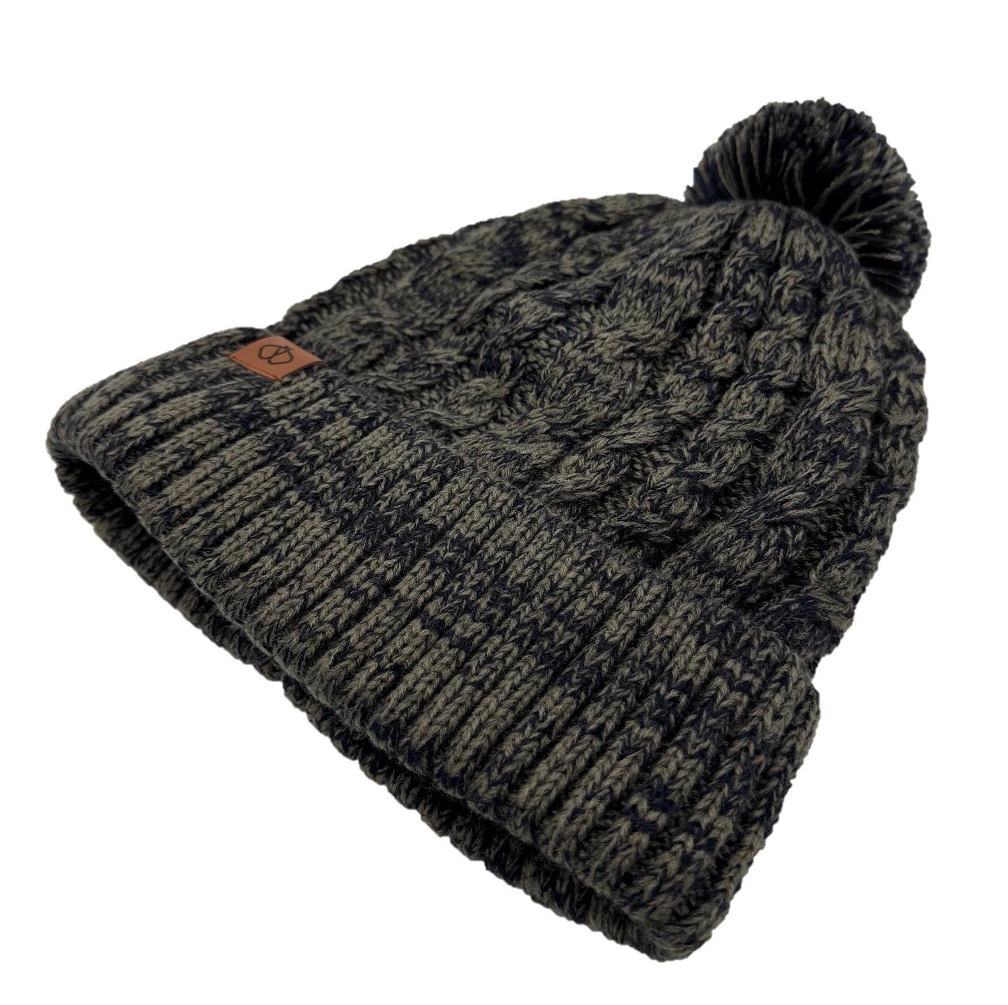 Satin-Lined Dark Green & Dark Blue Bobble Hat