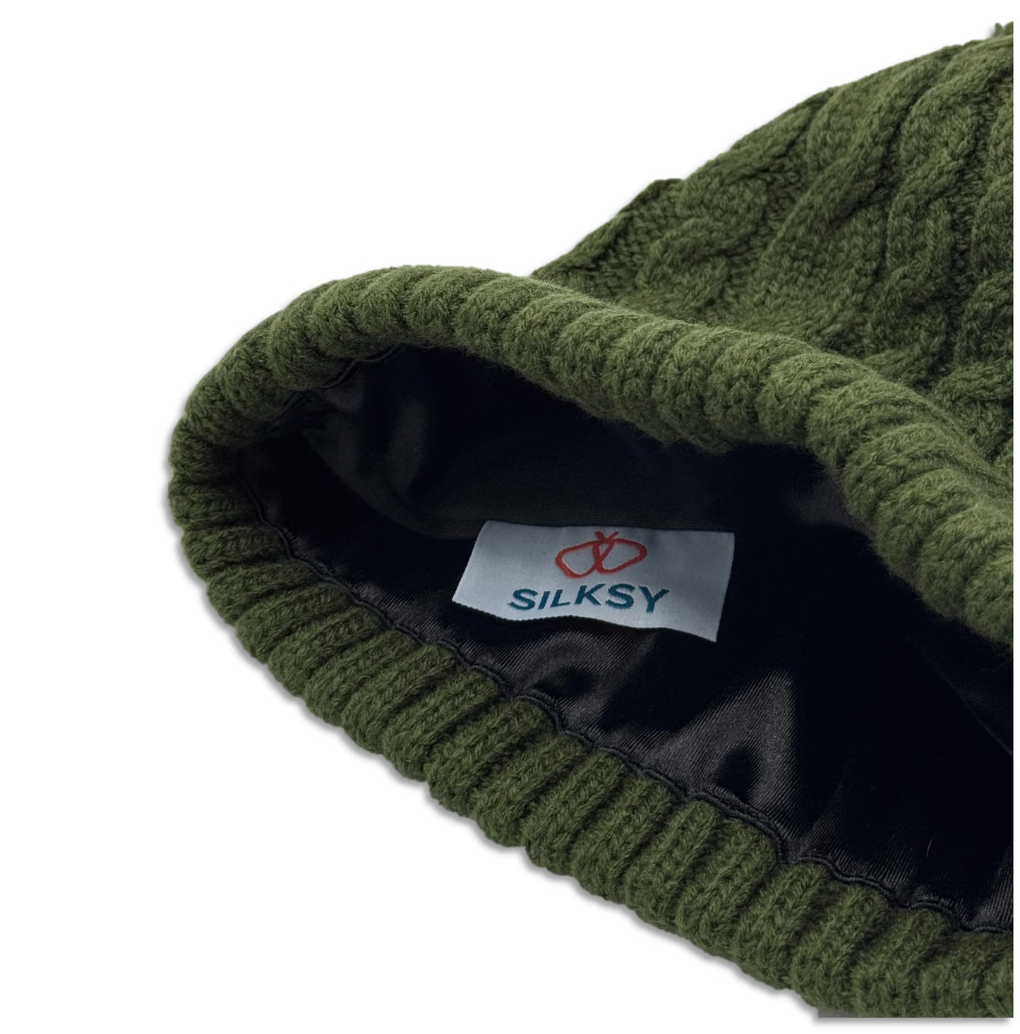 Satin-Lined Green Bobble Hat